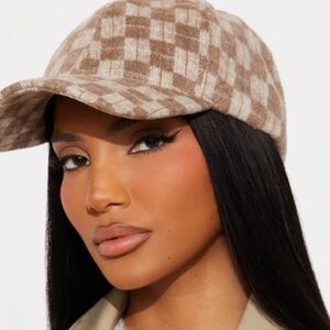 Woman’s checkered baseball cap